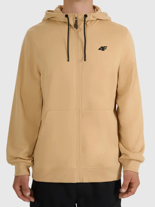 Bluza dresowa z kapturem rozpinana męska beżowa 4F : Kolor - Beżowy, Rozmiar odzieży - 4XL