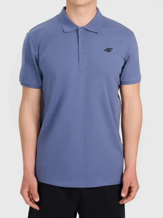 Koszulka t-shirt polo basic męski niebieski 4F : Kolor - Niebieski, Rozmiar odzieży - L