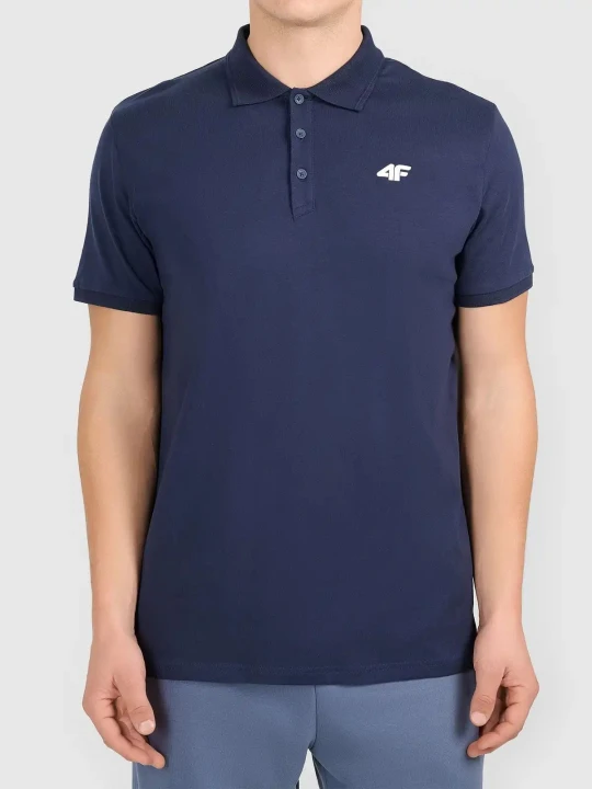 Koszulka t-shirt polo basic męski granatowy 4F : Kolor - Granatowy, Rozmiar odzieży - L