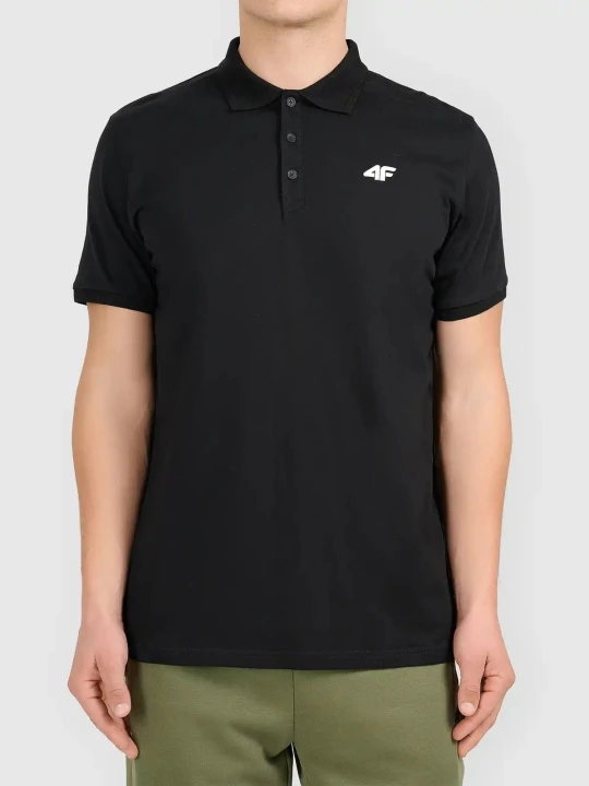 Koszulka t-shirt polo basic męski czarny 4F : Kolor - Czarny, Rozmiar odzieży - XL
