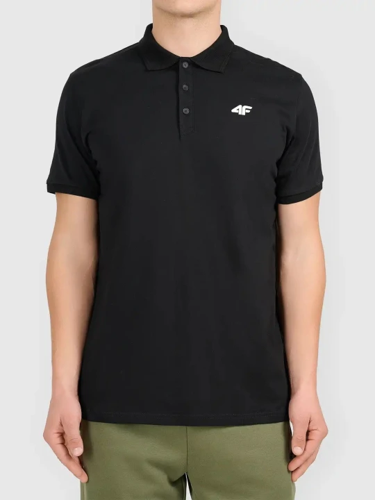 Koszulka t-shirt polo basic męski czarny 4F : Kolor - Czarny, Rozmiar odzieży - 3XL