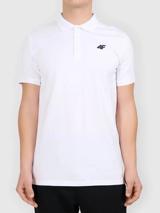 Koszulka t-shirt polo basic męski biały 4F : Kolor - Biały, Rozmiar odzieży - 2XL