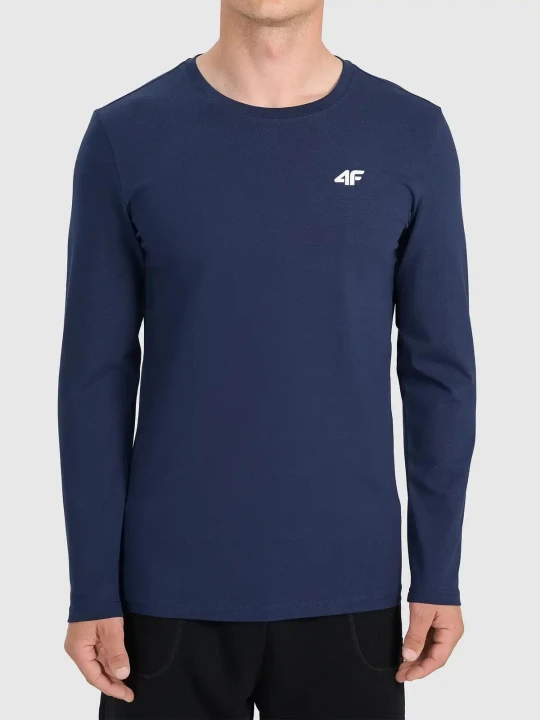 Longsleeve koszulka bawełniana z długim rękawem męska granatowy 4F : Kolor - Granatowy, Rozmiar odzieży - L