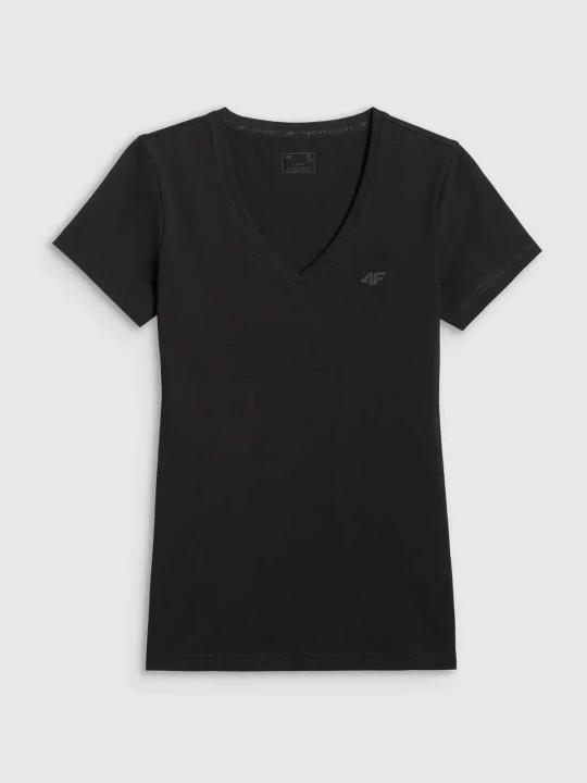 Koszulka t-shirt damska gładka slim czarna 4F : Kolor - Czarny, Rozmiar odzieży - L