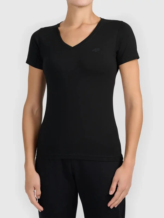 Koszulka t-shirt damska gładka slim czarna 4F : Kolor - Czarny, Rozmiar odzieży - L