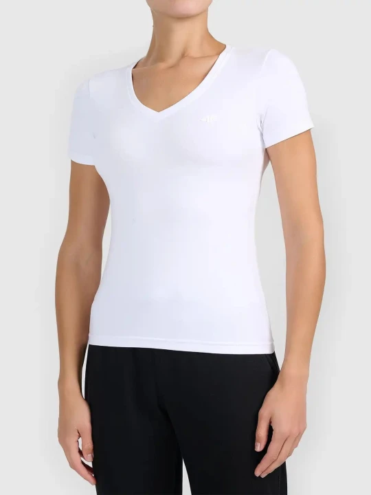 Koszulka t-shirt damska gładka slim biała 4F : Kolor - Biały, Rozmiar odzieży - L