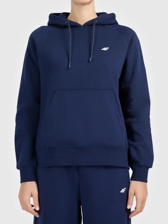 Bluza damska z kapturem nierozpinana granatowa 4F : Kolor - Granatowy, Rozmiar odzieży - 2XL
