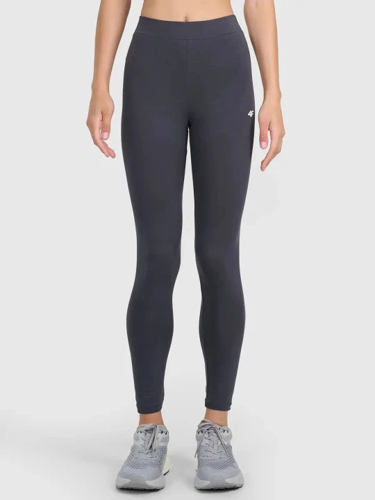 Legginsy treningowe bawełniane damskie szare 4F : Kolor - Szary, Rozmiar odzieży - L