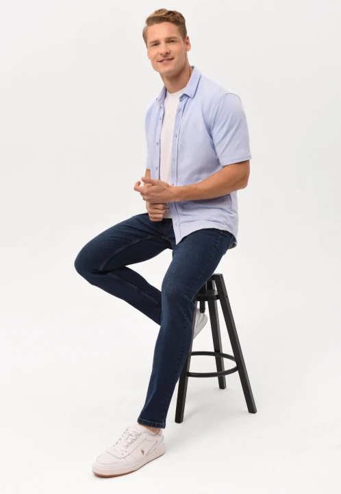 Koszula z krótkim rękawem niebieska, Slim Fit, C-XEWIR, rozmiar M