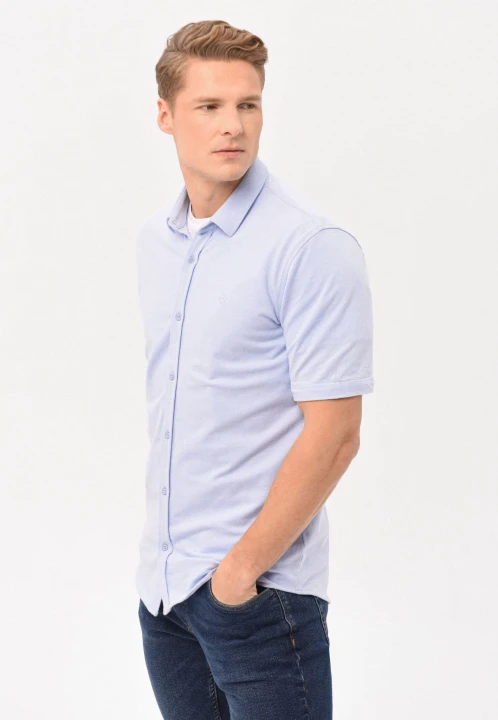 Koszula z krótkim rękawem niebieska, Slim Fit, C-XEWIR, rozmiar M