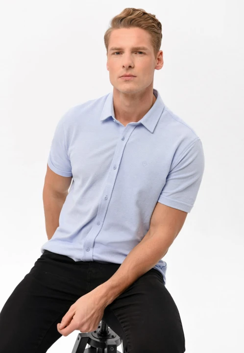 Koszula z krótkim rękawem niebieska, Slim Fit, C-XEWIR, rozmiar M