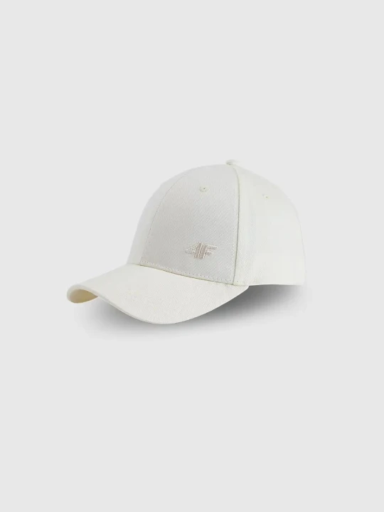 Klasyczna czapka z daszkiem z małym logo unisex biała 4F : Kolor - Złamana biel, Rozmiar odzieży - S/M