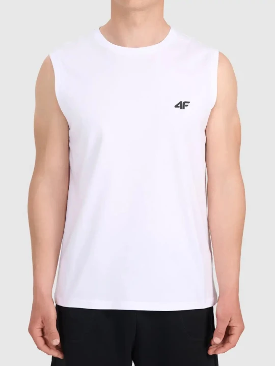 Koszulka t-shirt męski bez rękawków biały 4F : Kolor - Biały, Rozmiar odzieży - S