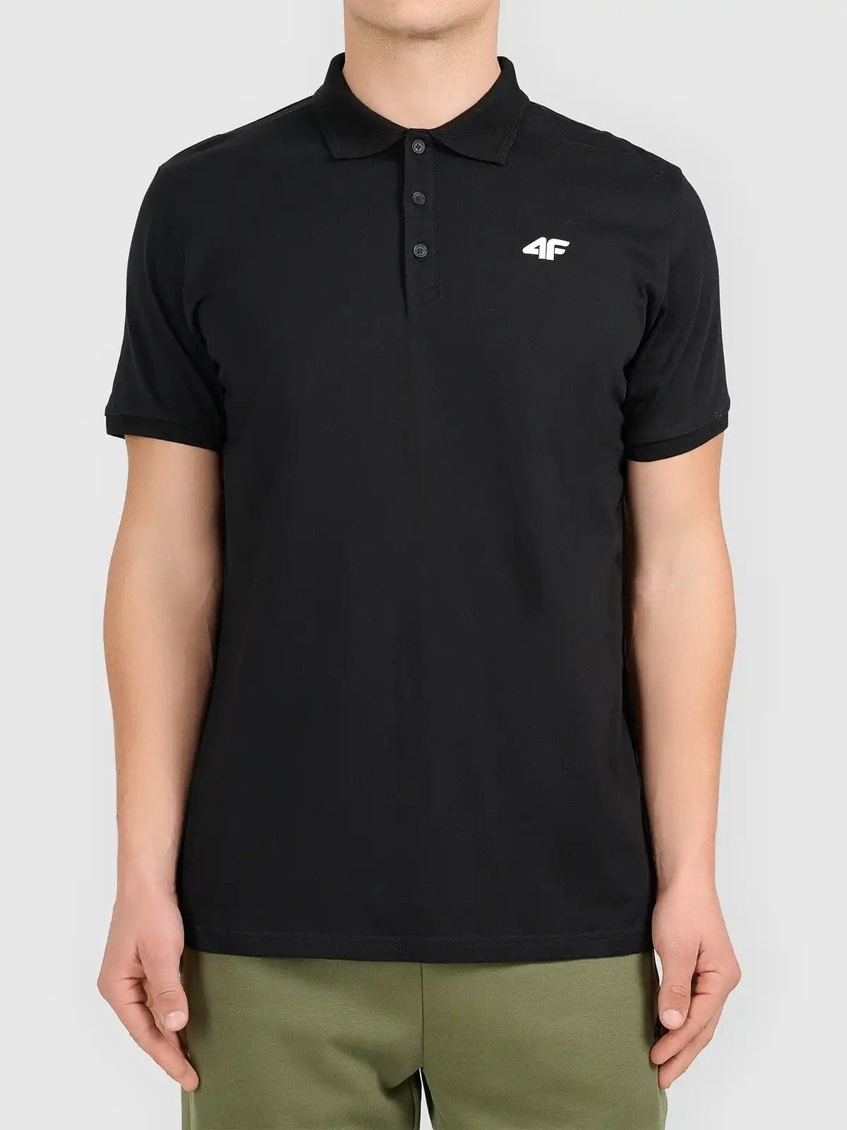 Koszulka t-shirt polo basic męski czarny 4F : Kolor - Czarny, Rozmiar odzieży - 2XL