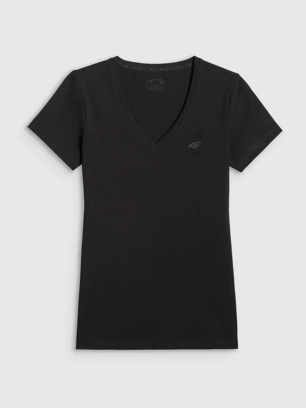 Koszulka t-shirt damska gładka slim czarna 4F : Kolor - Czarny, Rozmiar odzieży - L
