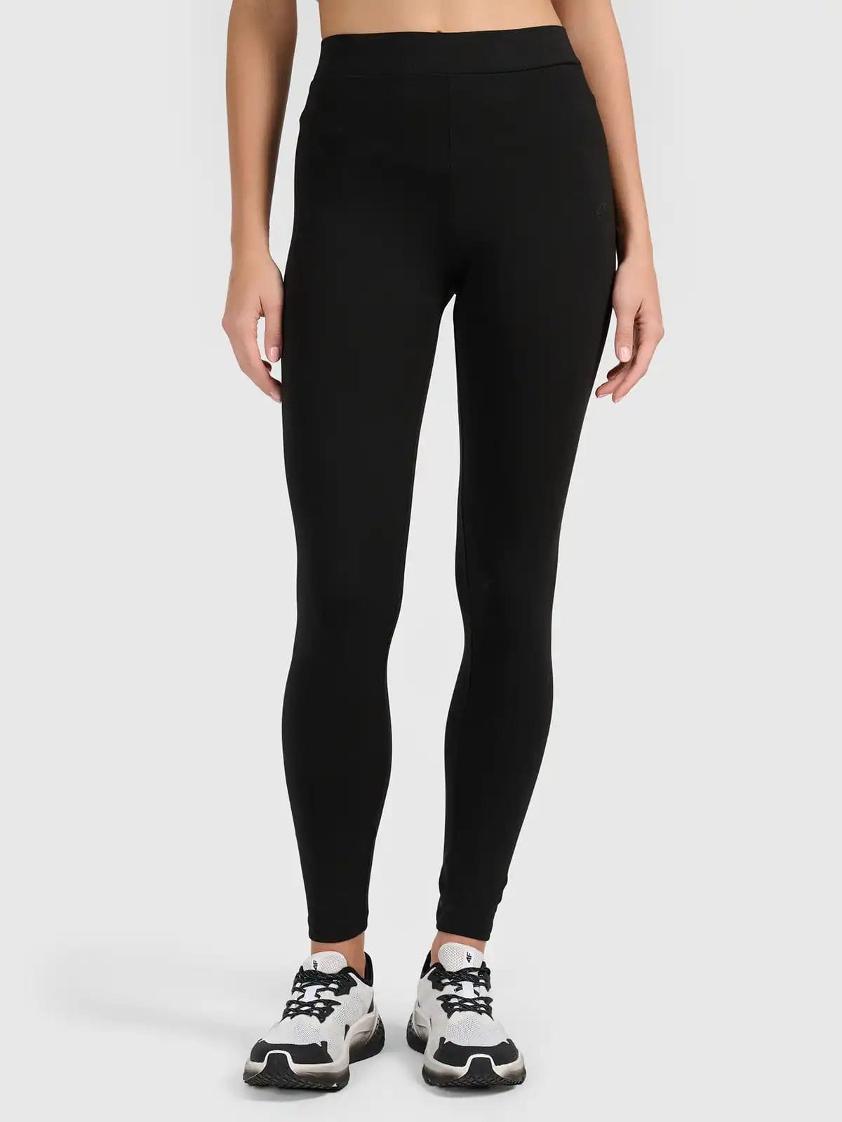 Legginsy treningowe bawełniane damskie czarne 4F : Kolor - Czarny, Rozmiar odzieży - M