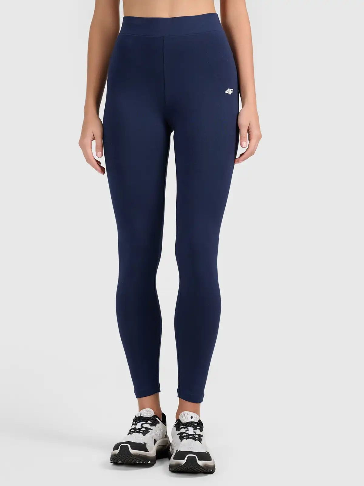 Legginsy treningowe bawełniane damskie granatowe 4F : Kolor - Granatowy, Rozmiar odzieży - S