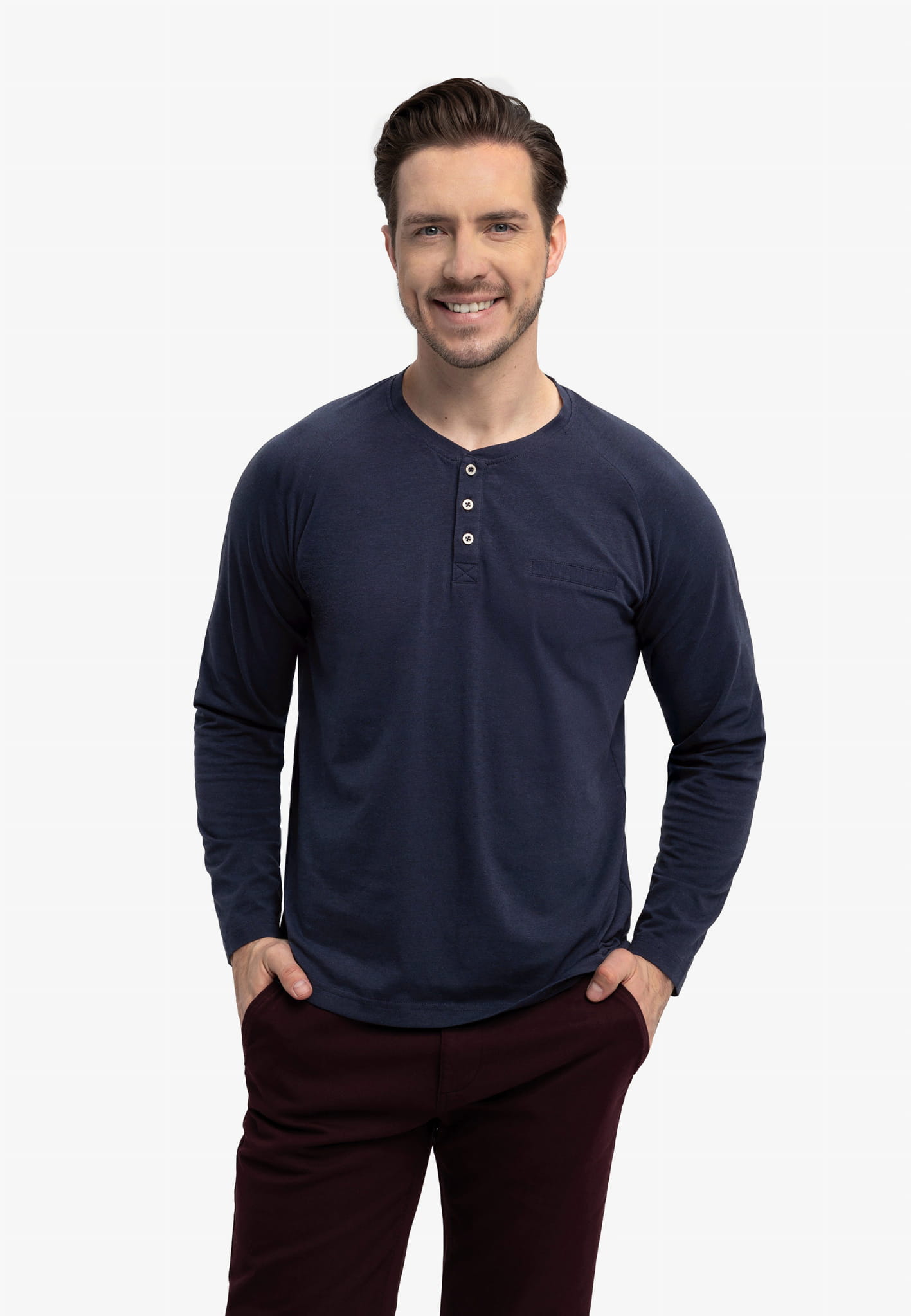 Longsleeve z dekoltem z guzikami L-CHARL, rozmiar L